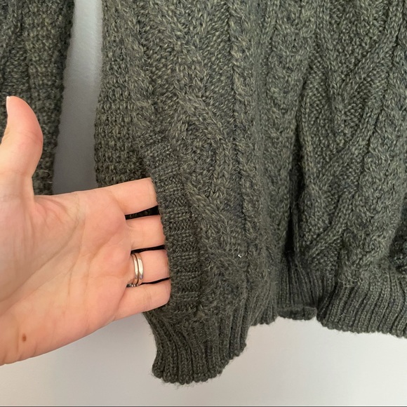 Inis Crafts Merino Wool Green Cable Knit Shawl Collar Pullover Sweater Men’s M - Picture 3 of 8